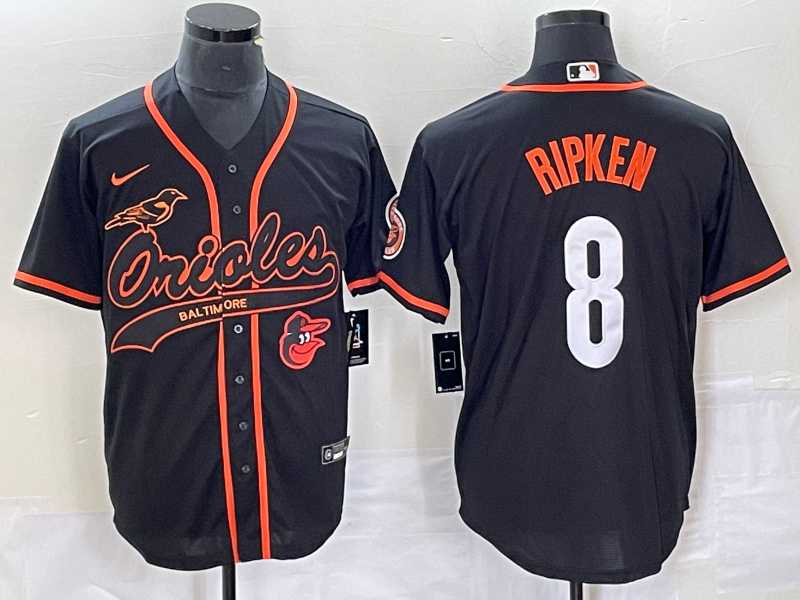 Mens Baltimore Orioles #8 Cal Ripken Jr Black With Patch Cool Base Stitched Baseball Jersey->baltimore orioles->MLB Jersey